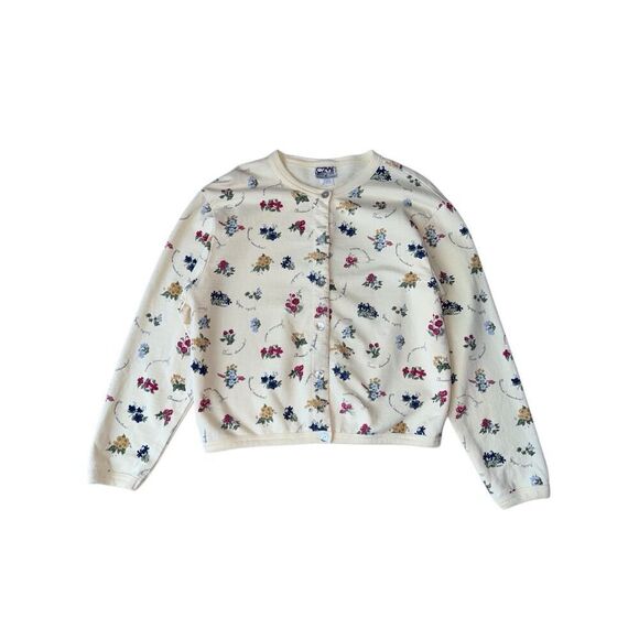 Vintage C2W Cotton To Wear Buttery Yellow Spring Floral Cardigan - Picture 2 of 9